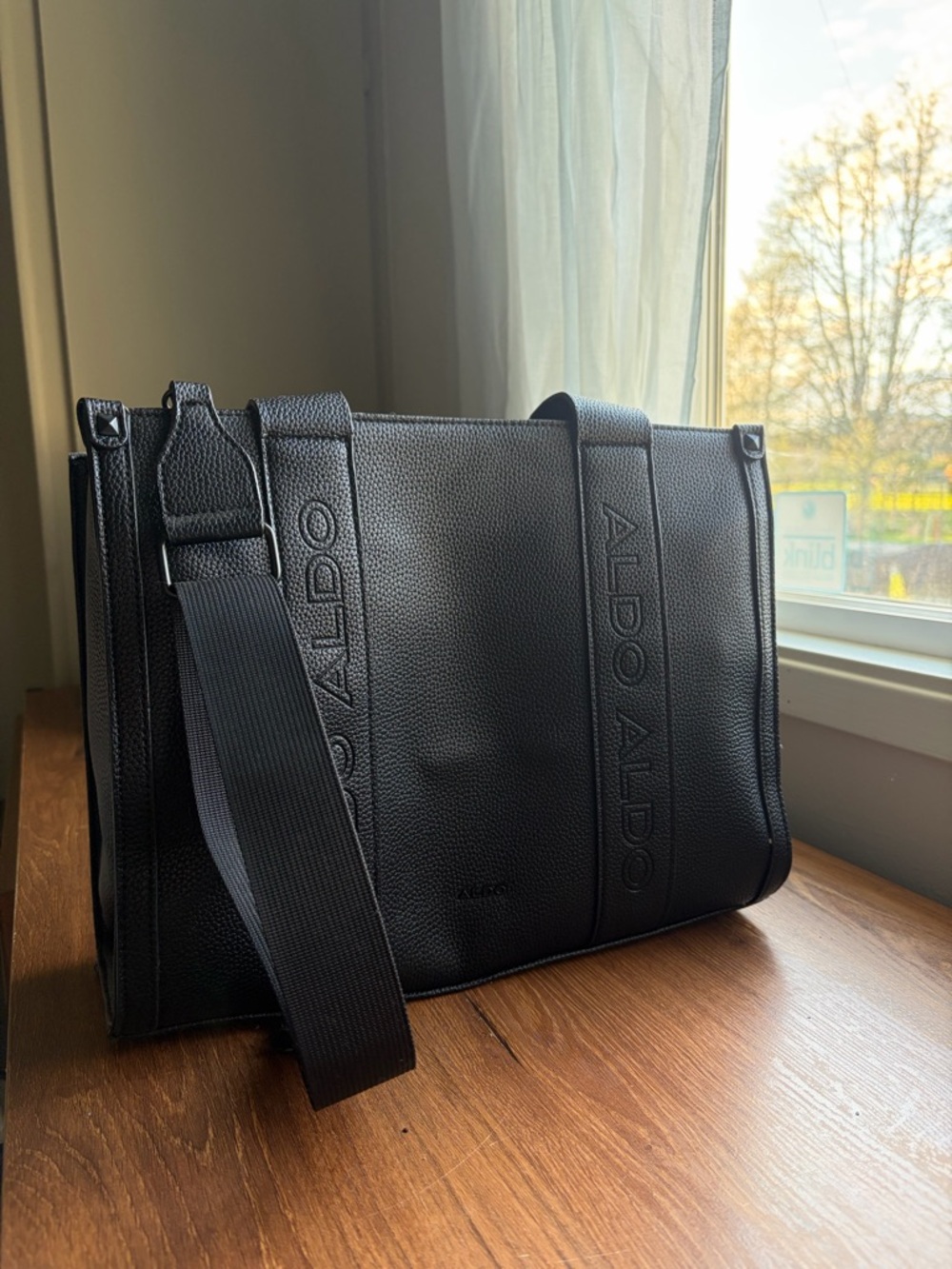 Aldo Black Pebbled Leather Messenger Bag